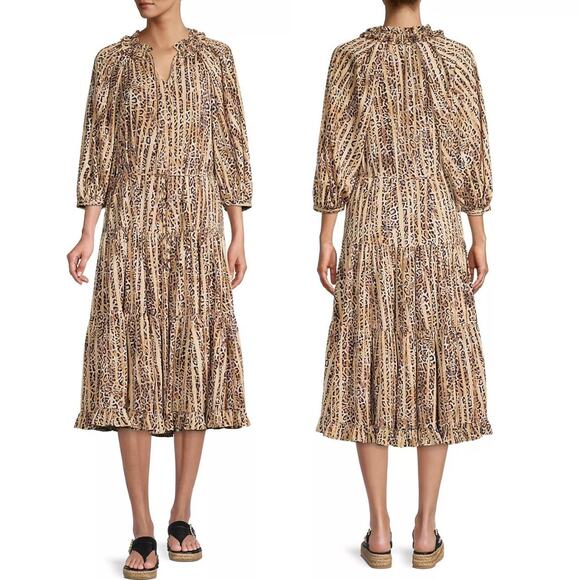 NEW Kobi Halperin Whistler Animal-Printed Midi Dress Tiered Ruffle Lined Size Lg - Picture 12 of 12